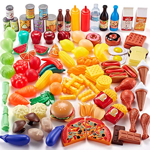 Play Food Sets,143Pcs Play Kitchen Accessories,Toy Food for Toddler, Fake Food Toys with Storage Bag, Pretend Food for Kids , Toy Kitchen Accessories for Boys Girls, Daycare Educational Toy