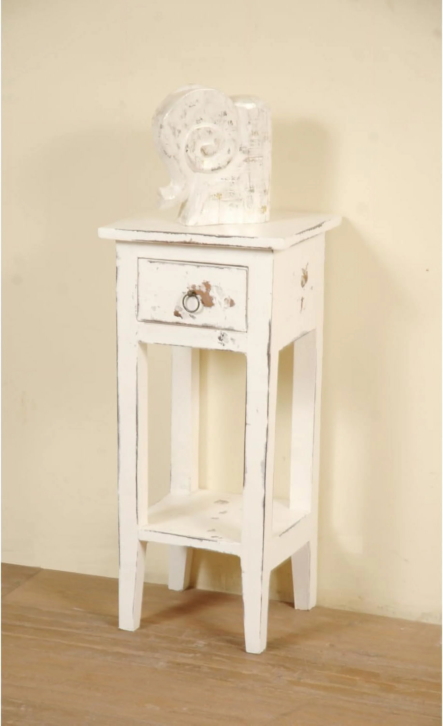 Cottage Narrow Side End Table Heavy Distressed White Solid Wood Fully Assembled Small Nightstand