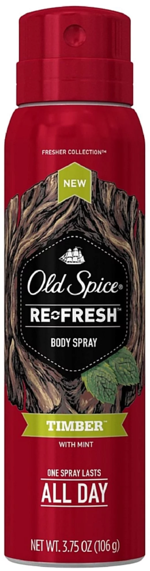 Old Spice Fresher Collection Re-Fresh Body Spray, Timber 3.75 oz (Pack of 4)