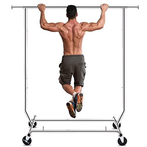 HOKEEPER Clothes Rack, Clothing Racks for Hanging Clothes, Heavy Duty Garment Rack Load 300LBS, Commercial Rolling Rack, Collapsible ＆ Portable Clothes Rack with Lockable Wheels