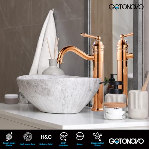 gotonovo Bathroom Vessel Sink Faucet Single Handle Brass Long Reach Bathroom Faucet 1 Hole Deck Mounted Mixer Tap with Pop Up Drain Brushed Nickel