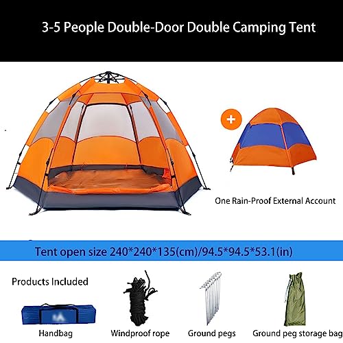 3-5 Person Tent - Instant Pop Up Camping Tent Easy Setup Automatic Hydraulic Water Resistant with Rain Fly Portable Lightweight Great for Outdoor Beach Backpacking Hiking(Blue)