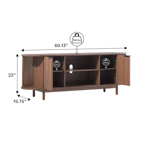 Walker Edison Modern Curved Reeded TV Stand for TVs up to 70 Inches, Credenza with Sliding Doors and Adjustable Shelves, TV Stand with Cord Management Cutout, 60 Inch, Coastal Oak
