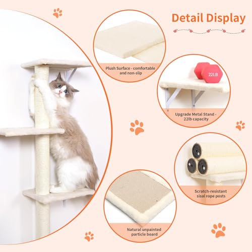 Modern Wall-Mounted Cat Furniture - 5pcs Cat Wall Shelves, Wooden Climber Includes House, Bridge, Tree, Steps, and Scratcher (Black)