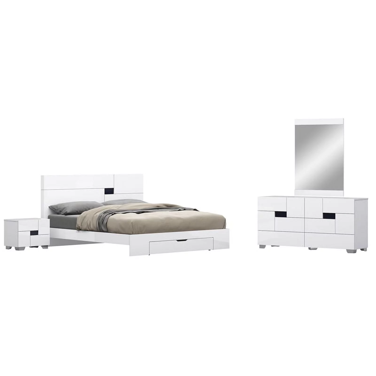 Titan Furnishings Waldorf 4-Piece Wood Queen Bedroom Set in White