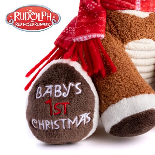 KIDS PREFERRED Santa Claus Rudolph The Red-Nosed Reindeer Musical Stuffed Animal, Baby's First Christmas Plush, 8 Inches