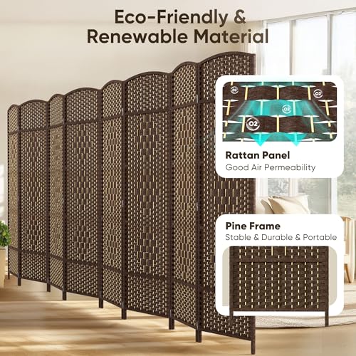 JOSTYLE Folding Privacy Room Divider, 4 Panel Screen Divider 6 ft. Tall Freestanding Extra Wide Rattan Room Partition Wall Separation Dividers, Grey