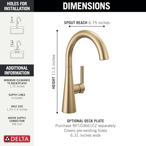 Delta Modern Oil Rubbed Bronze Single Hole Bar Sink Faucet, Single Handle Prep Sink Faucet, Venetian Bronze 14882LF-RB