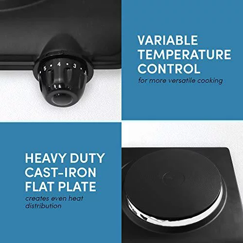 Elite Gourmet Countertop Electric Hot Burner, Temperature Controls, Power Indicator Lights, Easy to Clean, Single, Black