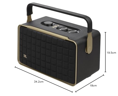 JBL Authentics 200 - Retro Style Smart Home Speaker with Built in Wi-Fi, Bluetooth and Voice Assistants, Alexa and Google Assistant, Multi-Room Playback, Automatic self tuning (Black/Gold)