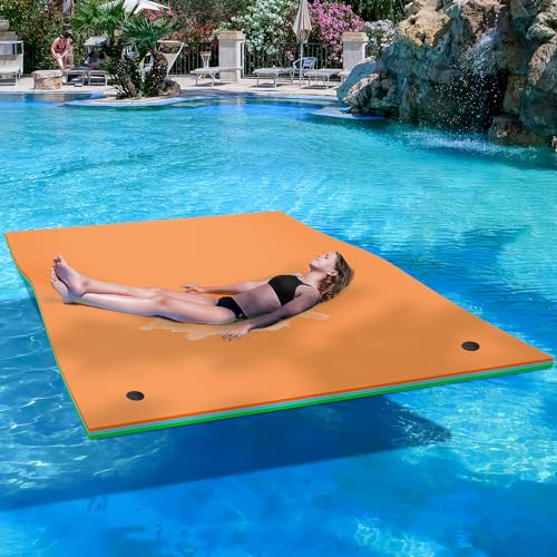 YITAHOME 9'/12' Lily Pad Floating Mat for Lake and Pool, Portable Outdoor Water Floating Mat, 3-Layer XPE Floating Island for Boat, Beach, Ocean, Orange&Green