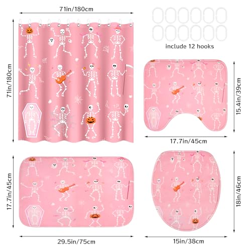 4Pcs Christmas Shower Curtain Set - Merry Christmas Bathroom Set Holiday Shower Curtain with Non-Slip Rugs, Toilet Lid Cover and Bath Mat