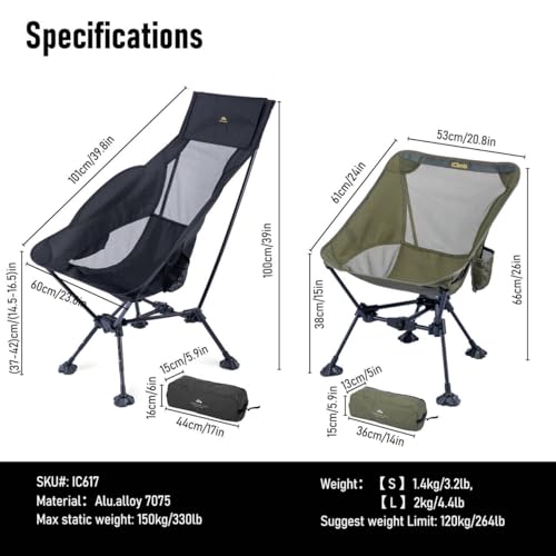 iClimb Ultralight Compact Camping Folding Beach Chair with Anti-Sinking Large Feet