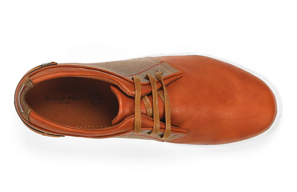 BRUNO MARC Mens Mesh Leather Sneakers Casual Shoes Slip On Lace Up Waking Shoes NY-03 TAN 8.5