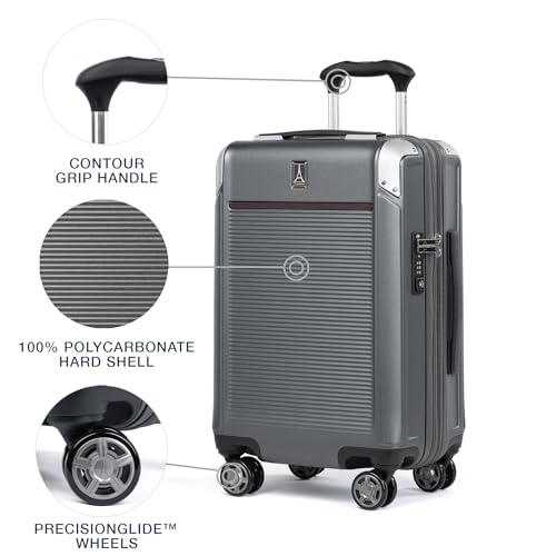 Travelpro Platinum Elite Hardside Expandable Carry on Luggage, 8 Wheel Spinner, TSA Lock, Hard Shell Polycarbonate Suitcase, Metallic Sand, Compact Carry on 20-Inch