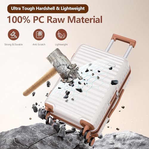 SHOWKOO Luggage Sets 3 Piece Hardside Expandable Suitcase with Double Spinner Wheels Tsa Lock, (Beige White, 5 piece set)