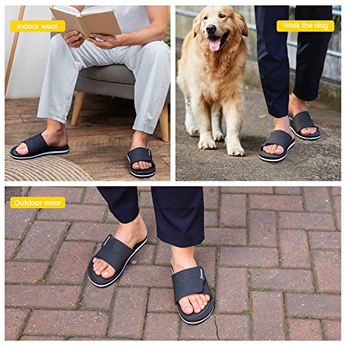Mens Slide Sandals Adjustable Athletic Casual Comfort Lightweight Open Toe Slides Sport Sandals with Memory Foam Soft Cushion Footbed
