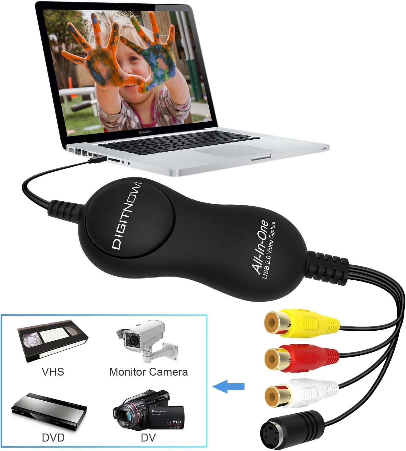 Video Capture, USB 2.0 Video Capture Device, RCA to USB Converter, VHS/VCR/DVD/Hi8/Mini DV to Digital Converter, Video Grabber for MAC/PC/TV/Tape Player/Camcorder, MAC OS Windows Compatible