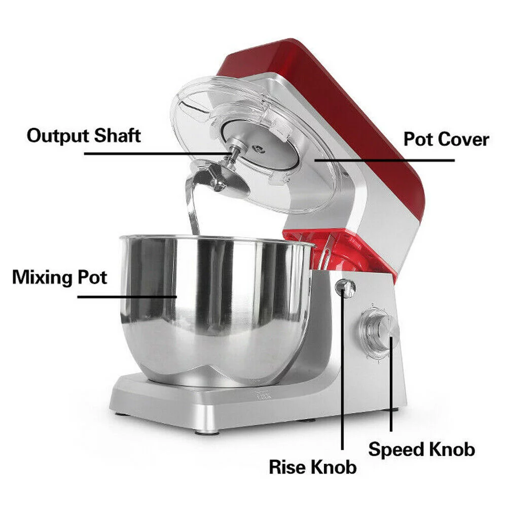7L Stand Mixer 6-Speed Electric Food Mixer Dough Mixer Egg Beater Silver