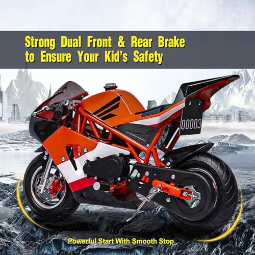 Mini Pocket Bike, G00001 Model 40CC 4-Stroke Gas Bike with Off-Rode Tire, Suspensions, Disc Brakes, Max Load 160Lbs, Up to 20Mph, EPA Approved (Blue)