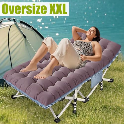 XXL Camping Cots Oversize Cots for Adults Extra Large Cots for Sleeping with Mattress Heavy Duty Camping Bed with Carry Bag Folding Cot for Hiking Camping Indoor Office Nap Vacation Easy to Set up