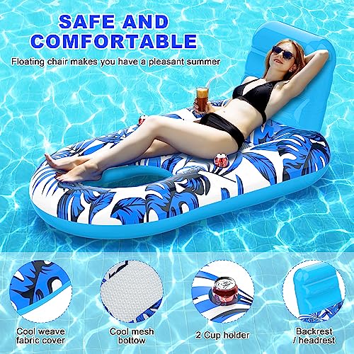 Pool Floats Adult Inflatable Lounger with Backrest and Cup Holders, Large Pool Float Chair for Swimming Pool Beach Lake, Comfortable Water Floaties for Summer Relaxation