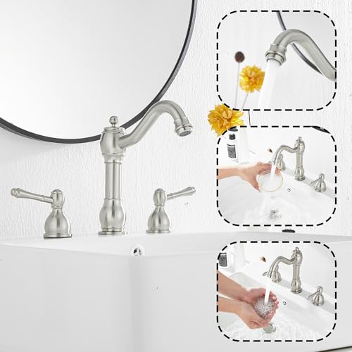 GGStudy 360° Swivel Antique Brass Bathroom Vessel Sink Faucet Single Handle One Hole Matching with Pop Up Drain