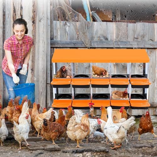 Chicken Nesting Box, 10 Hole 2 Layer Hen Nest Box with Legs, Roll Away Eggs Laying Boxes,Cleanable Pull Out Hen Roosting Boxes