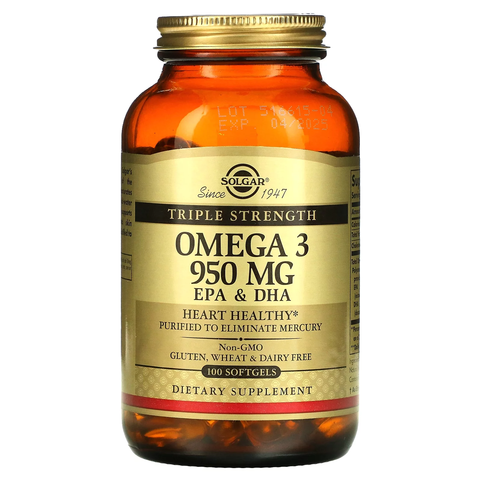 Solgar, Omega 3, EPA DHA, Triple Strength, 950 mg, 100 Softgels