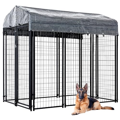 Large Outside Dog Kennel,Outdoor Dog Run Enclosure 8'x4'x6' Dog Pen House with Roof Cover Heavy Duty Welded Wire Steel Dog Playpen Animal Fence Without Feeding Door