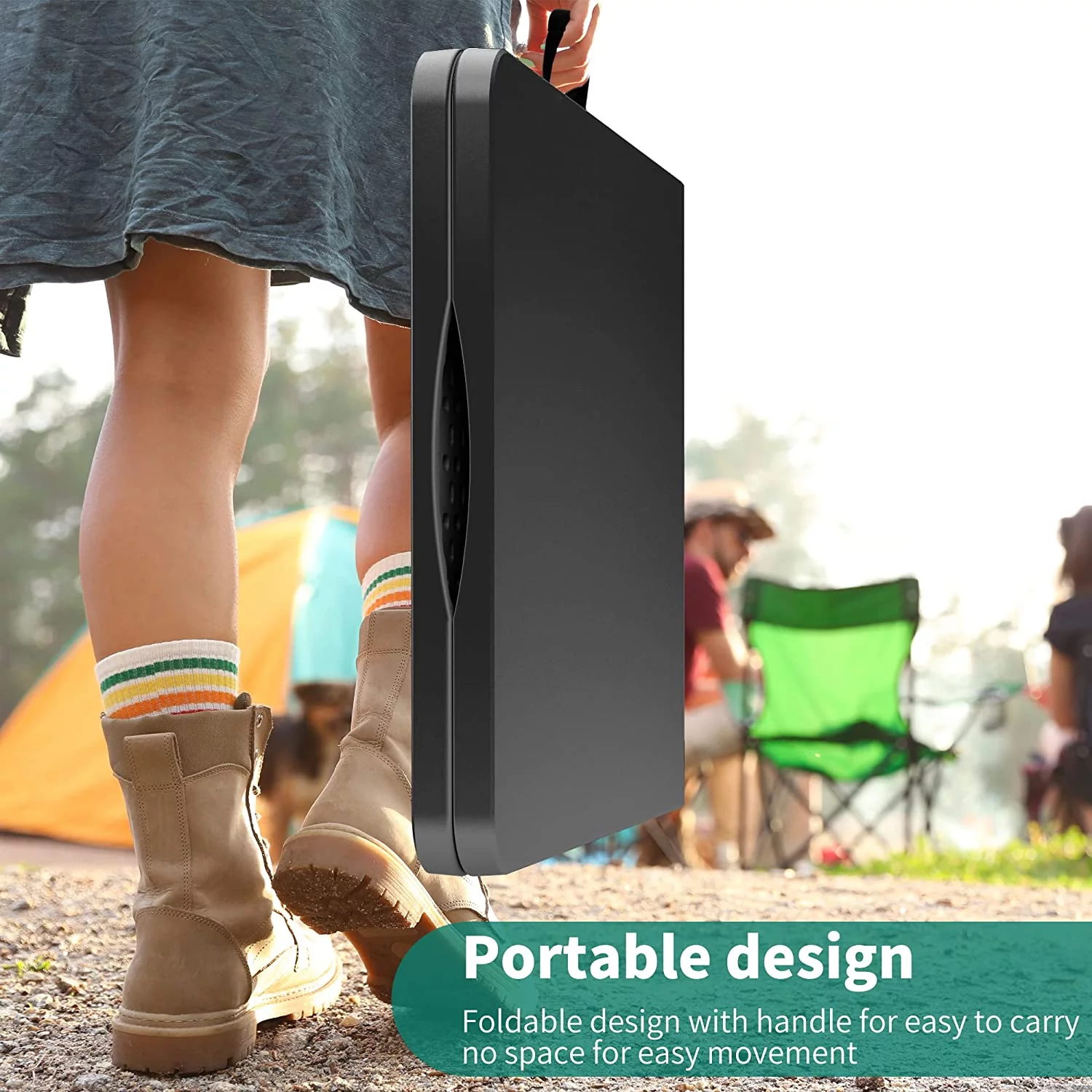 Dextrus 6ft Heavy-Duty Outdoor Folding Table with Carrying Handle, Ideal for Camping, Picnics, Parties, and Indoor Use, Black