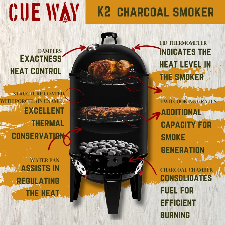 CUE WAY K2 Vertica Charcoal Smoker,17 Inch,Black