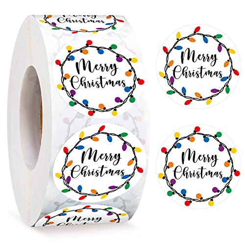 Epakh 1000 Pcs 1.5 Inch Happy Holiday Stickers Christmas Sticker for Envelopes Circle Label Holiday Lights Sticker Round Xmas Tag Envelope Seal Decals for Christmas Greeting Card (Black)