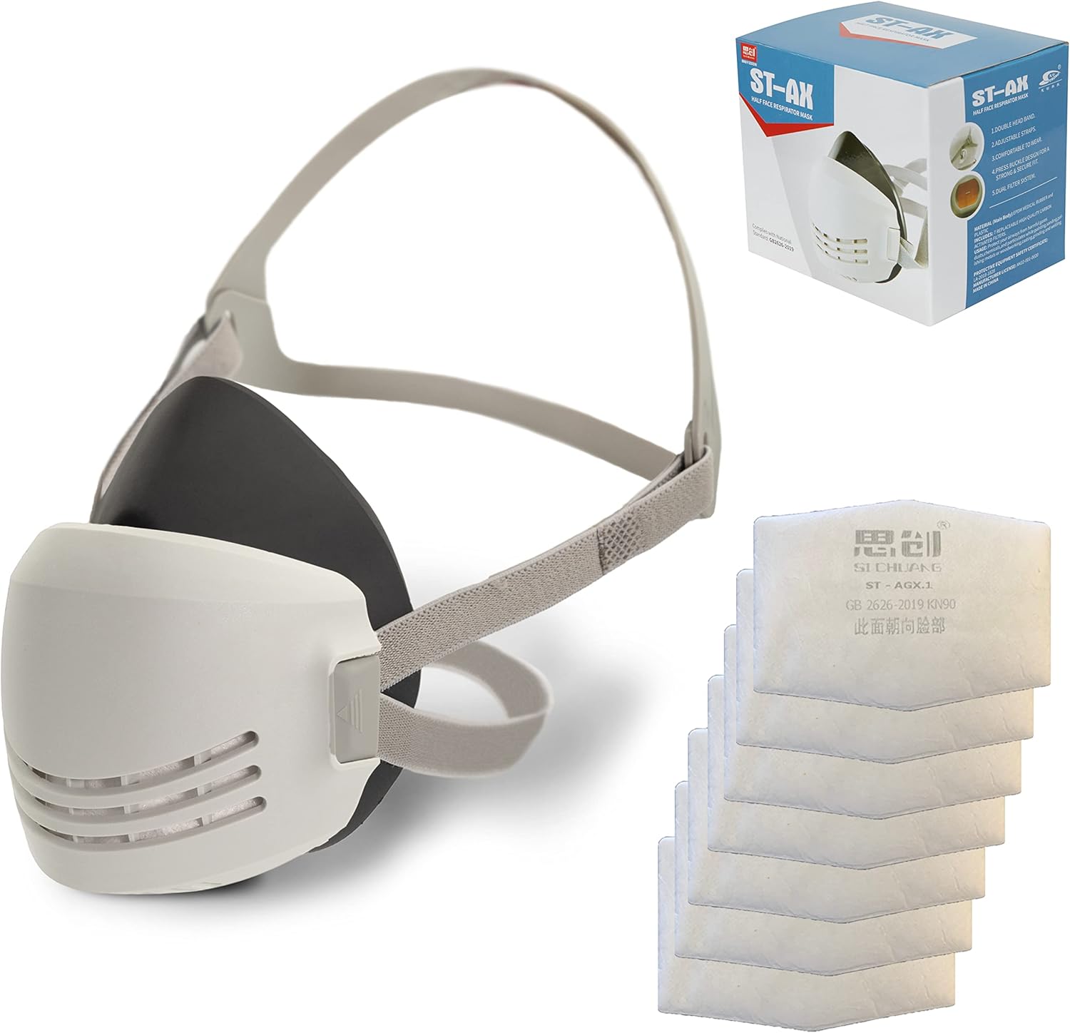 Reusable Respirator Mask with 7 Filters – Half Mask Respirator for Woodworking, Welding, Polishing Painting and Work Protection – Comfortable Quick-Release Headband and Dual Filtration