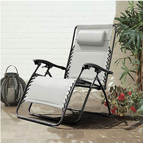 Greesum Zero Gravity Chairs Set of 2 Adjustable Steel Mesh Recliners Beach Deck Lawn Camping Patio Foldable Lounge Chair with Cup Holder Trays and Pillows,Brown