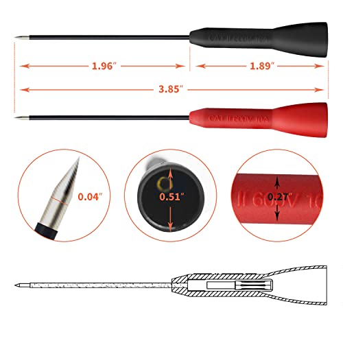 2 Pack 2mm Extended Needle Test Probes, 600V/10A Non-Destructive Multimeter Test Probe for Fluke Leads tl71 tl75