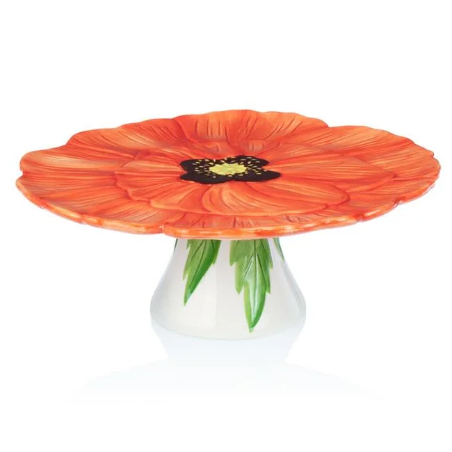 Godinger 14500 Poppy Flower Cake Stand, Red