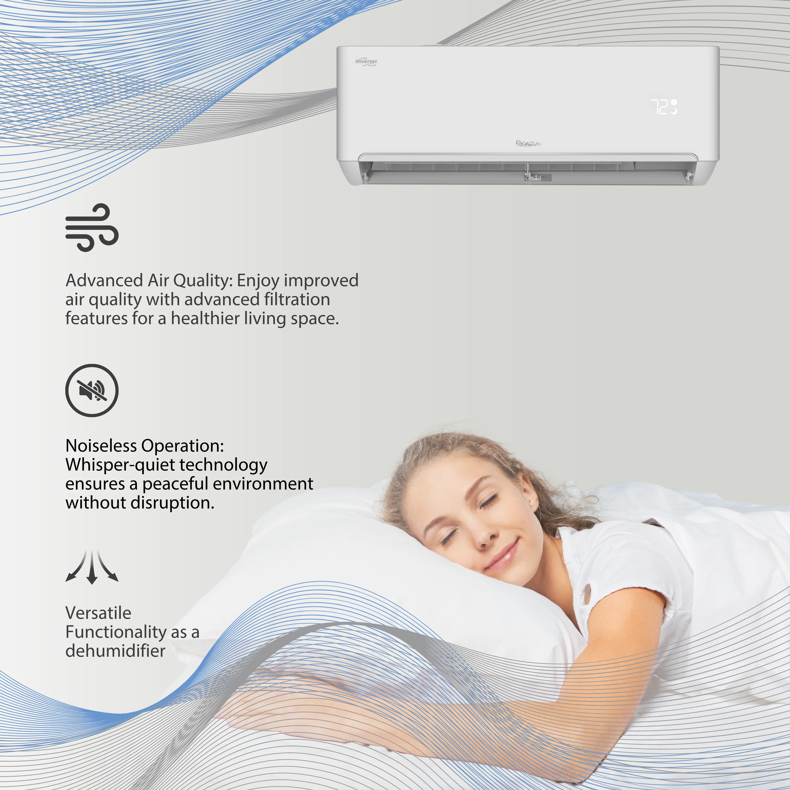 Daizuki® 12,000 BTU 22 SEER2 Ductless Mini-Split Inverter+ Air Conditioner Heat Pump System Full Set 110V. WIFI Included.