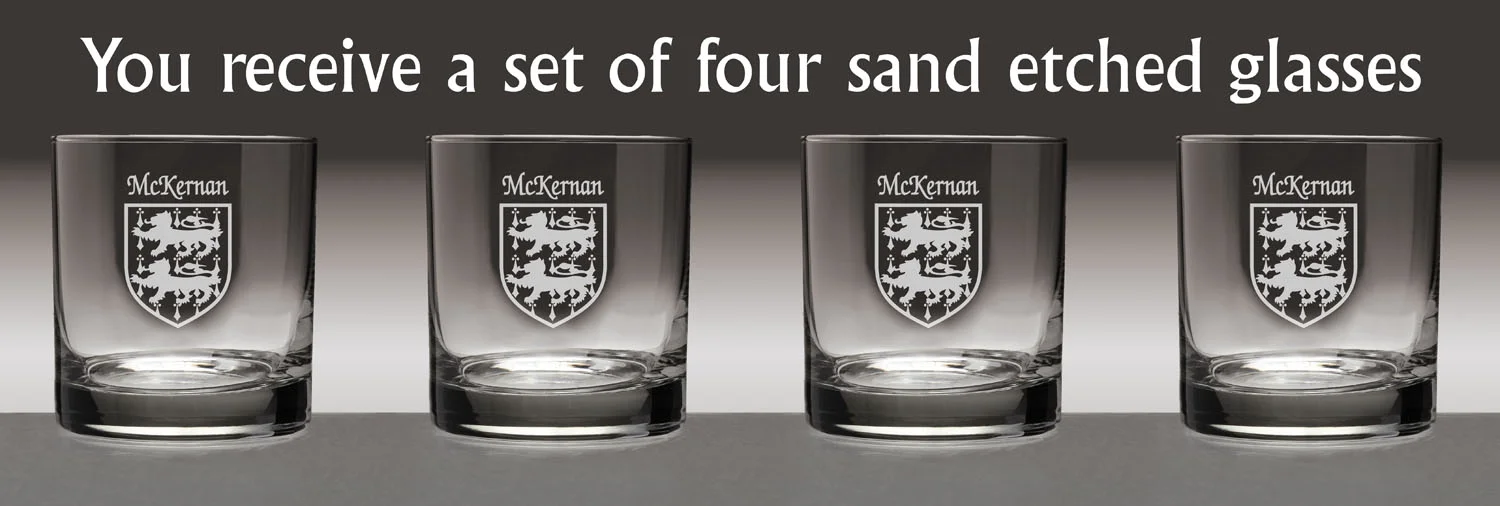McKernan Irish Coat of Arms Tumbler Glasses - Set of 4 (Sand Etched)