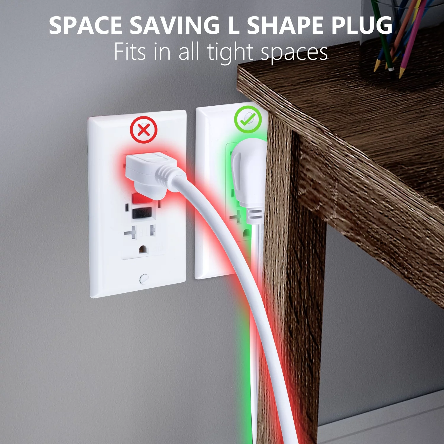 25 Feet 3 Outlet Extension Cord - Triple Wire Grounded Multi Outlet, UL Listed 16/3 SPT-3, 13 Amp - 125V - 1625 Watts (White), 1 Pack