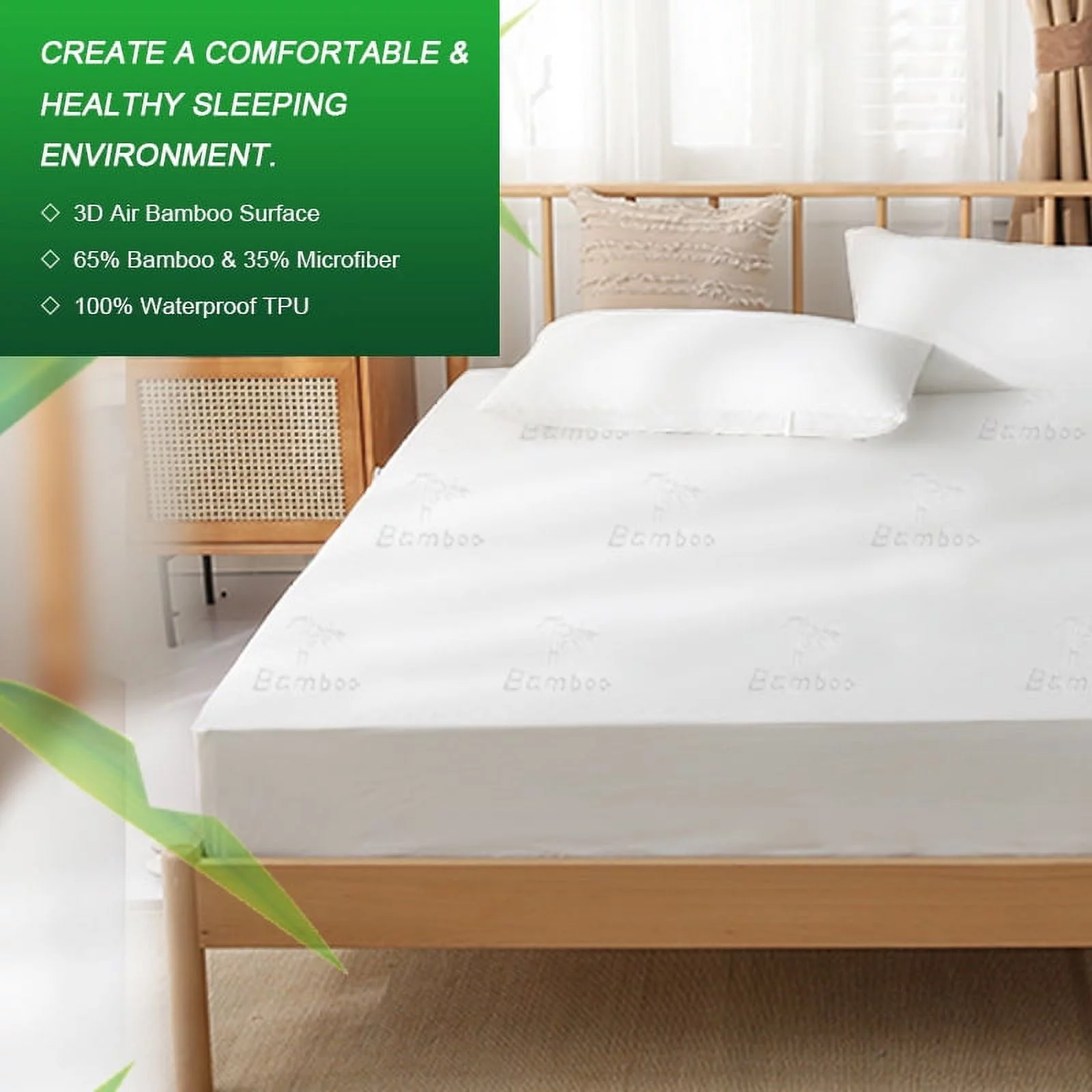 Kayfia Bamboo Fibre Full Size Waterproof Mattress Protector Deep Pocket