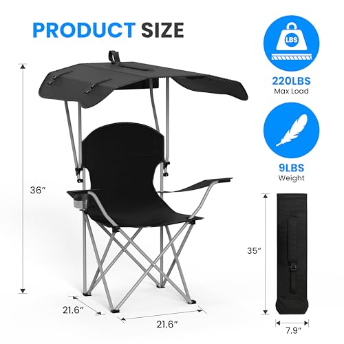 YSSOA Removable Footrest Reclining Camping Chair, 1-Pack, Black