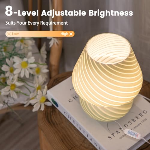USB Plug-in Mushroom Lamp Small Bedside Table Lamp with 3 Temperature LED Bulb, Free Dimming Nights Light for Bedroom/Living Room/Entryway/Corner Decor or New Home Gift(Rainbow White)