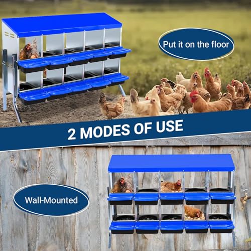 Chicken Nesting Box, 10 Hole 2 Layer Hen Nest Box with Legs, Roll Away Eggs Laying Boxes,Cleanable Pull Out Hen Roosting Boxes