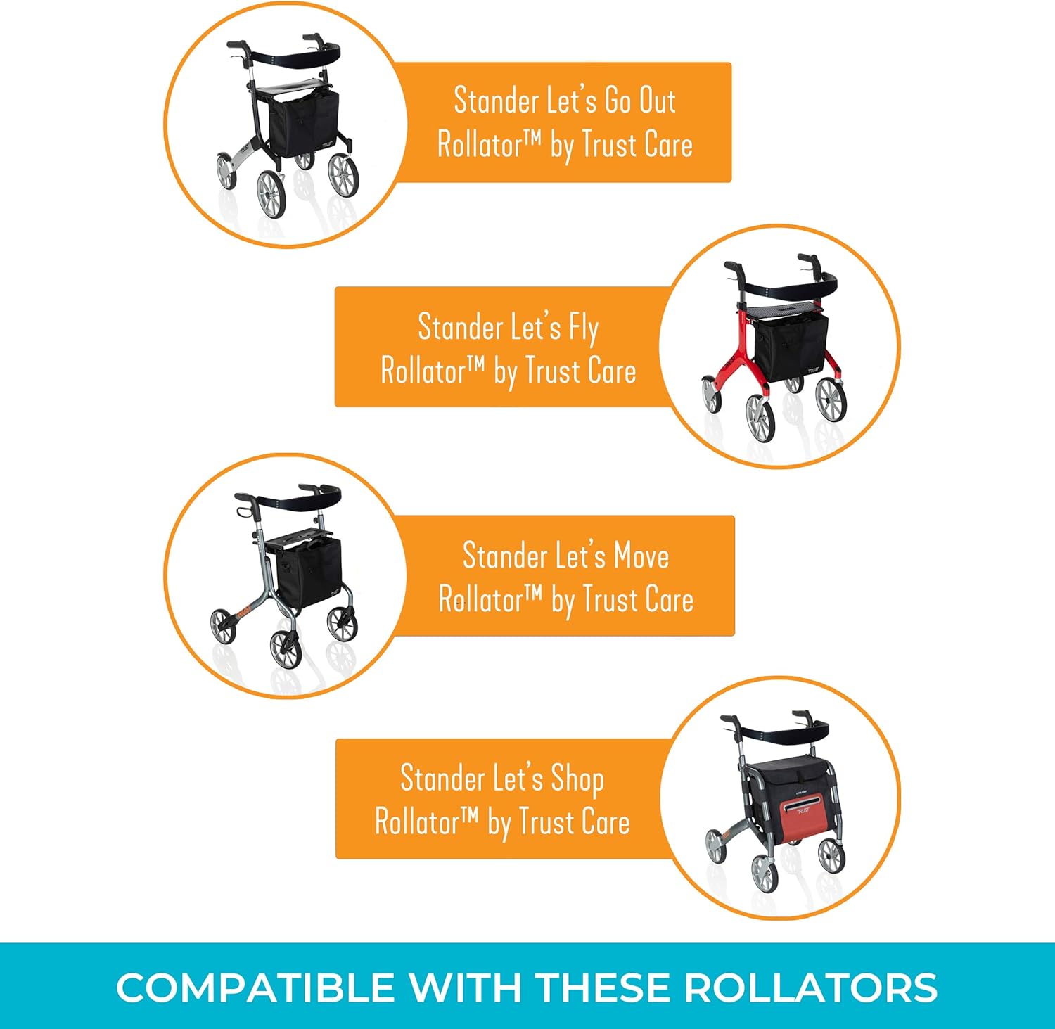 Stander Tray Accessory, Replacement Walker Tray Table for Adults, Seniors, and Elderly, Rolling Dinner Tray, Compatible with The Stander Let's Go Out, Let's Fly, Let's Move, and Let's Shop Rollators