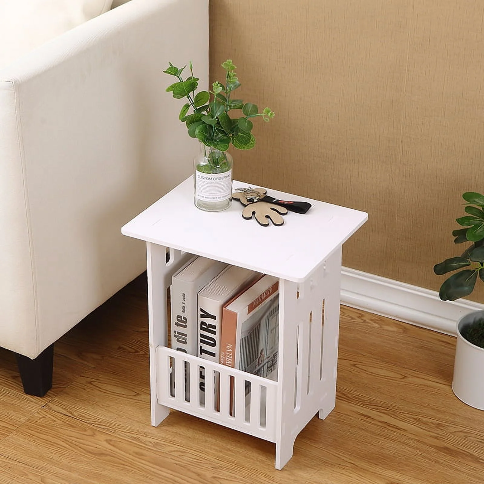 TASHHAR Nightstand Mini Coffee Square Table Bedside Table Home Bedroom Living Room Sofa Storage Shelf Rack End Table Locker White