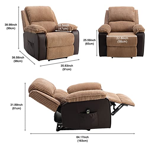 CALABASH Power Recliner Chair, Lazy Boy Recliner for Elderly/Adult, Adjustable Home Theater Big Man Recliners for Living Room, Soft Flannel Fabric Recliners (Brown)