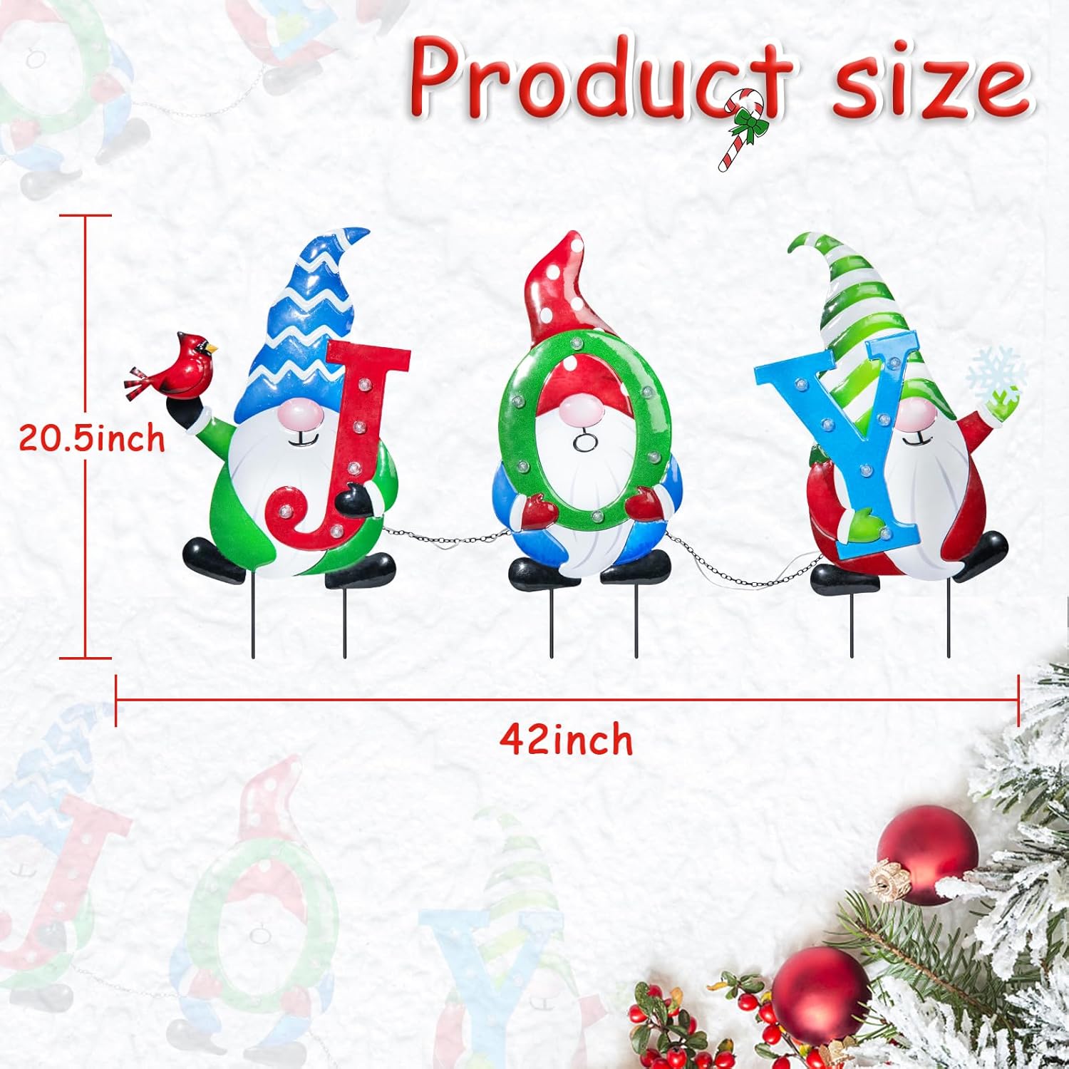 Outdoor Christmas Decorations,3 PCS Christmas Yard Stakes, Metal Yard Signs, Xmas Gnomes with JOY and Led Light Christmas Yard Decorations for Lawn Party Decorations