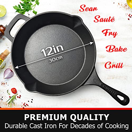 Mueller Pre-Seasoned Heavy-Duty Healthy Cast Iron Skillet 10-inch, Cast Iron Pan, Dual Handles & Dual Pouring Lips, Safe across All Cooktops, Oven, BBQ, or Campfire
