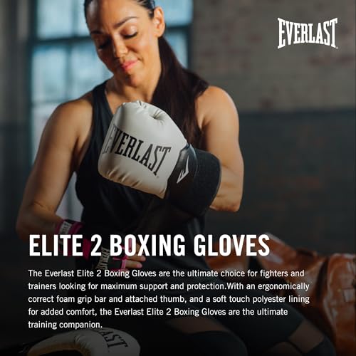 Everlast Elite 2 Boxing Gloves, Pro Training Gloves for Men and Women, Secure Fit Hook and Loop Closure & Ventilation, Heavy Bag & Speedbag Training.
